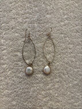 Gold Drop Earrings with White Mother-of-Pearl Discs
